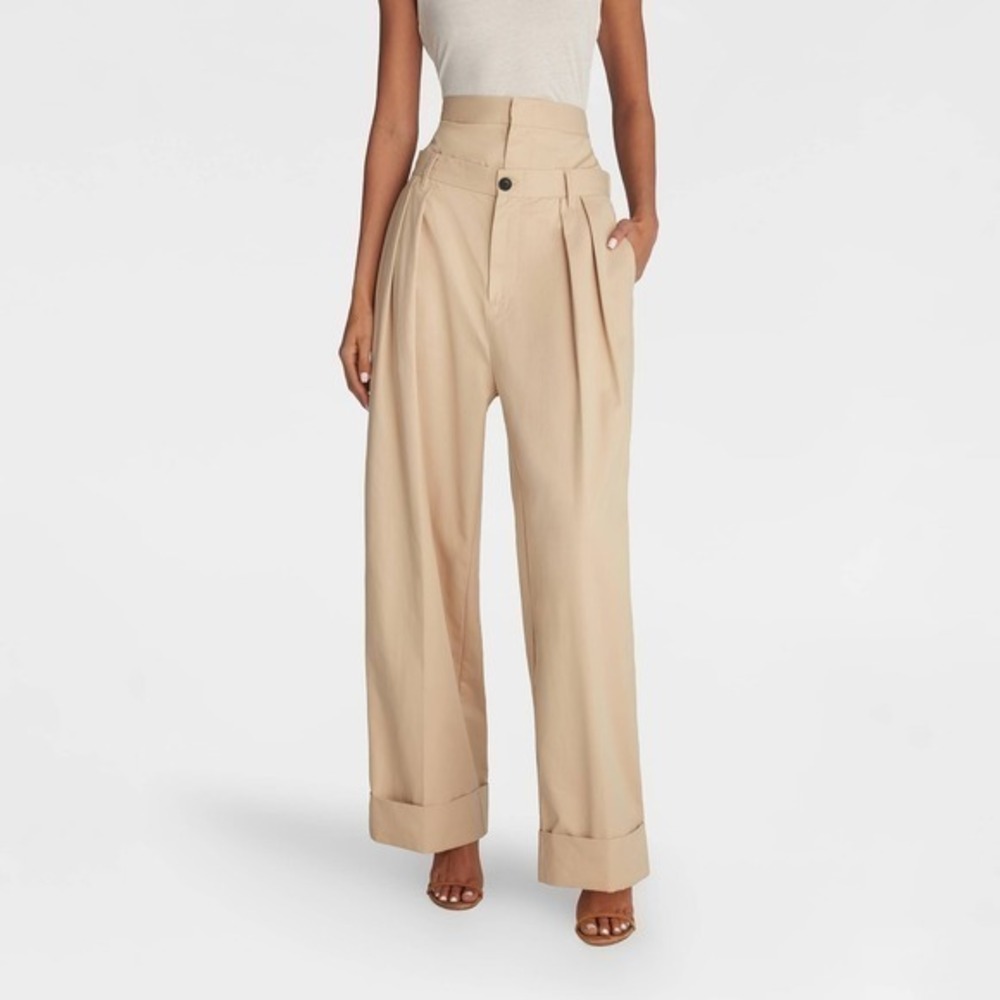 KBB KAHLANA x Target XS Extra Small Baggy Leg The Waist Curtain Trouser Tan Pant